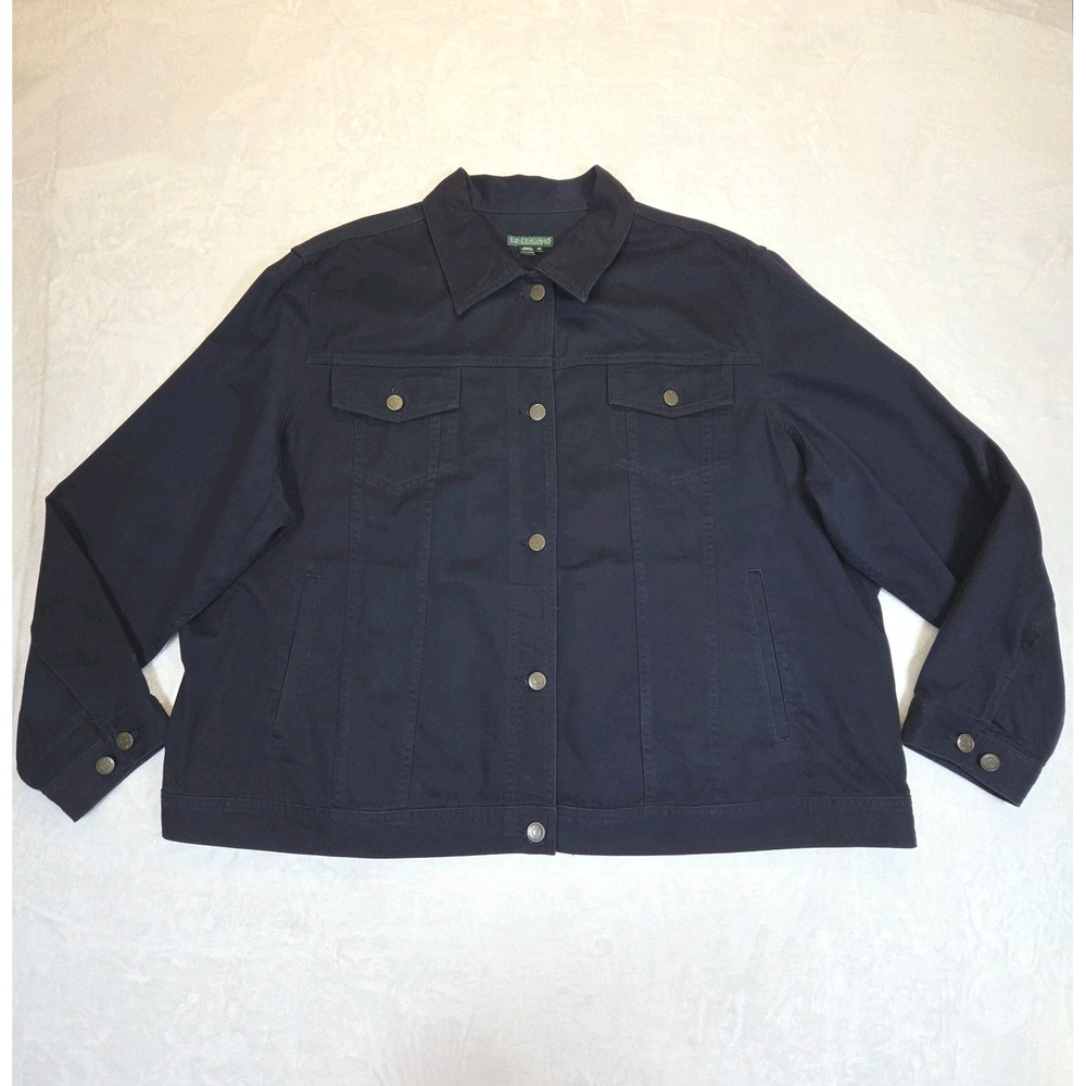 Lauren Jeans Company Womens Denim Trucker Jacket‎ Size 3X Navy Preppy Nautical